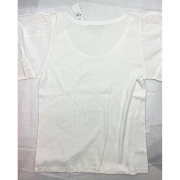 LOFT Women Puff Sleeve Mixed Media Top Large - Picture 11 of 15